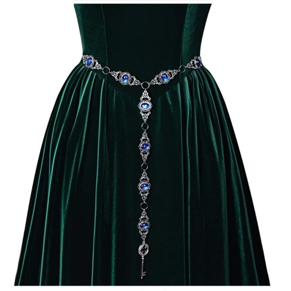 New Renaissance Silver Bead Western Chain Belt Medieval Jeweled Waist